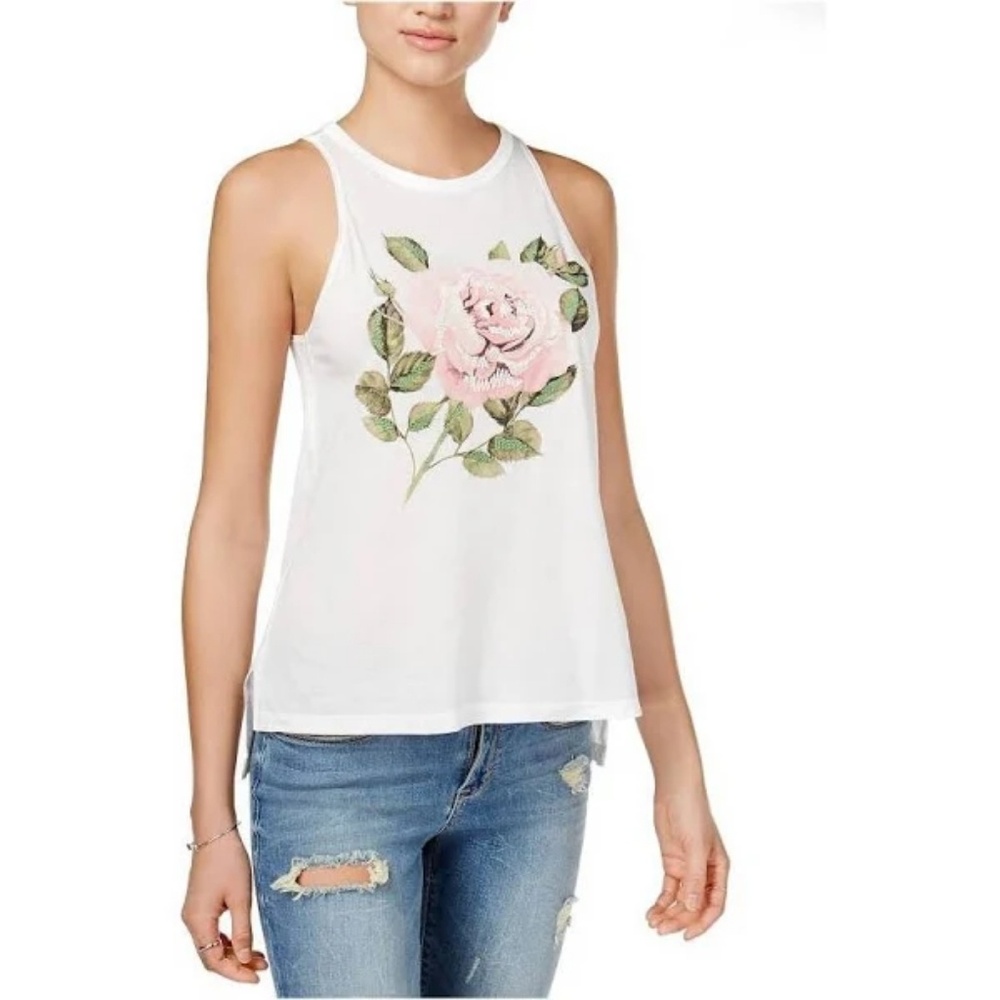 Carbon Copy Embroidered Rose Print Tank Top 